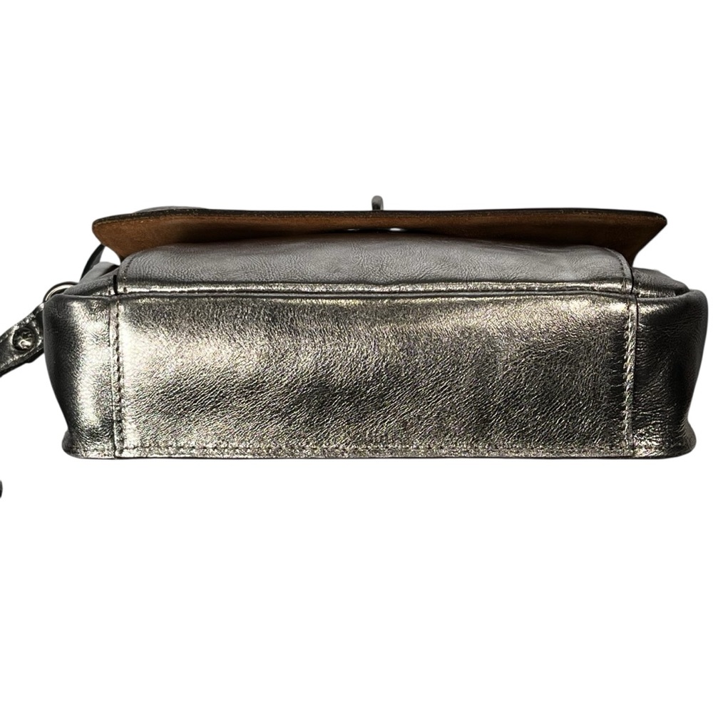 Patricia Nash Silver Leather Shoulder Bag Metallic Foil Platinum Flap Purse - Picture 8 of 16
